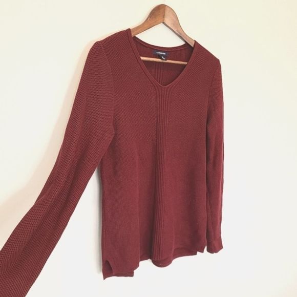 Land's End Tight Knit V Neck Cotton Sweater Maroon Size Medium - Picture 4 of 6